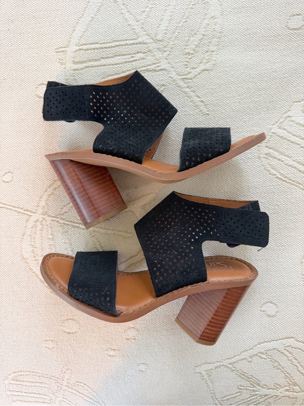 Franco Sarto Black Perforated Block Heel Sandals